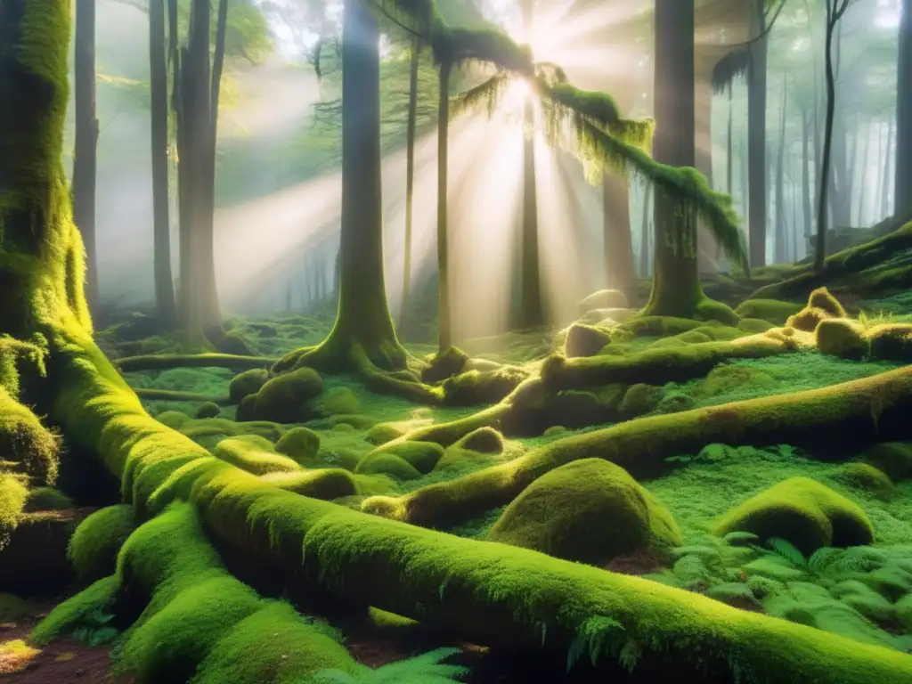 Fauno, deidad de los bosques en la mitología romana, rodeado de naturaleza mágica y seres etéreos