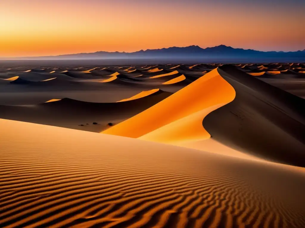 Monstruos mitológicos en el desierto africano: paisaje deslumbrante con dunas doradas y figura solitaria