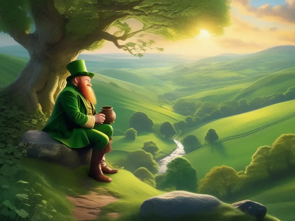 Leprechaun en un encantador paisaje de la mitología irlandesa