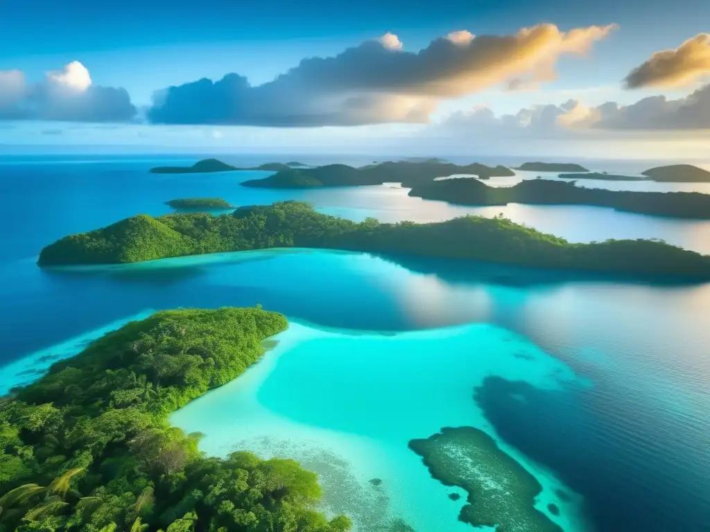 Hermosa laguna turquesa en las Islas Salomón con Sirenas míticas