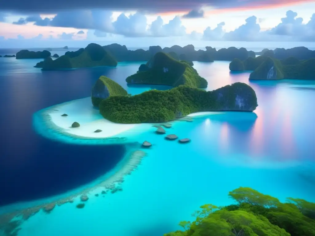 Criaturas mitológicas de Palau en un paisaje encantador