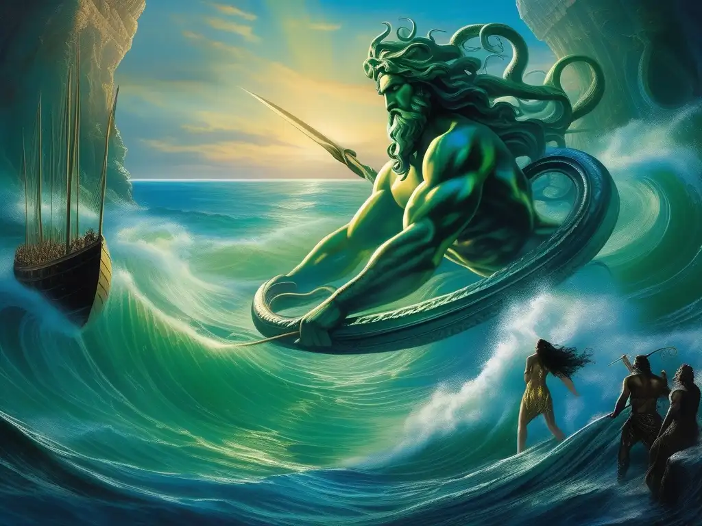 Encuentro mítico: Medusa y Poseidón en el océano, belleza y monstruosidad en la leyenda