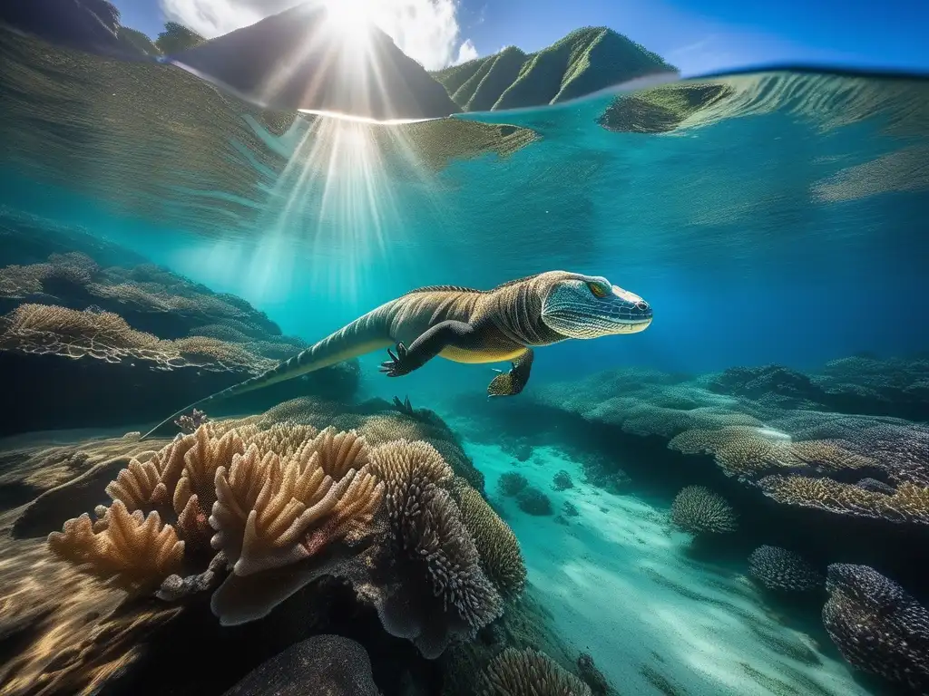 Criaturas acuáticas mitológicas de Indonesia en una escena submarina mística