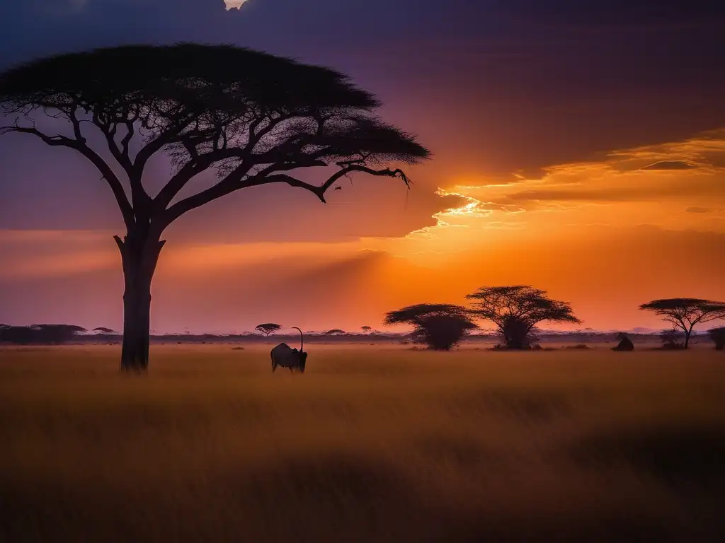 Espíritu protector tribus africanas en la savannah al atardecer