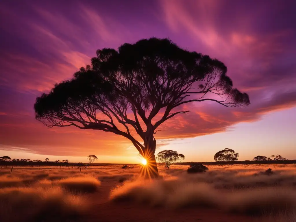 Influencia dioses aborígenes en paisaje místico y sagrado al atardecer