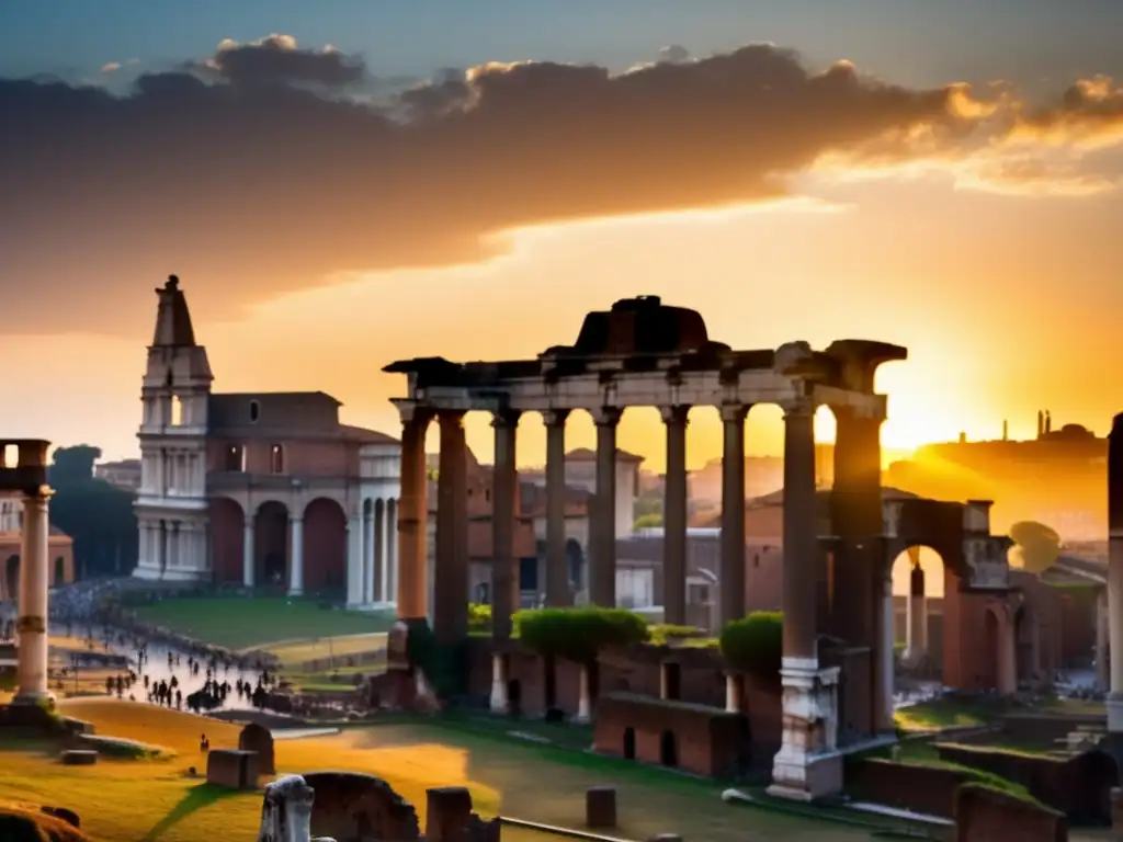 Amanecer dorado sobre ruinas romanas Amanecer dorado sobre ruinas romanas: Culto al Sol Invicto en Roma