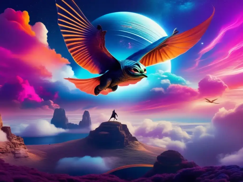 Paisaje celestial con criaturas míticas Influencia de mitos en 'Star Wars': paisaje celestial con criaturas míticas y colores iridiscentes