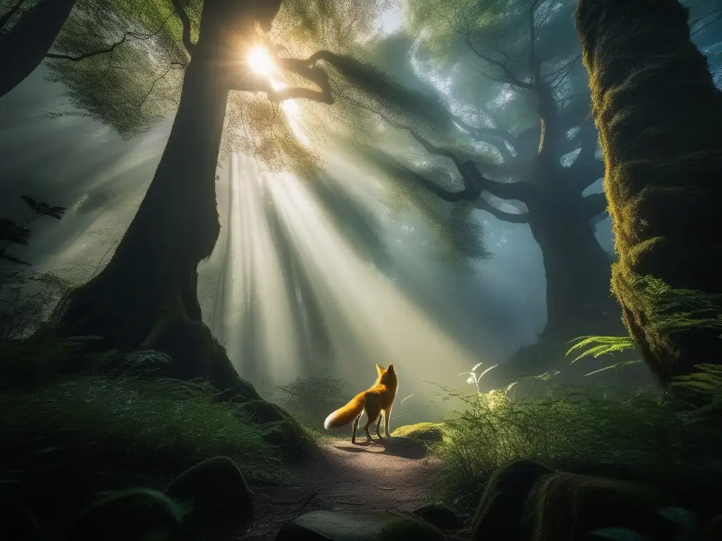Espíritus de la mitología asiática en bosque mistico