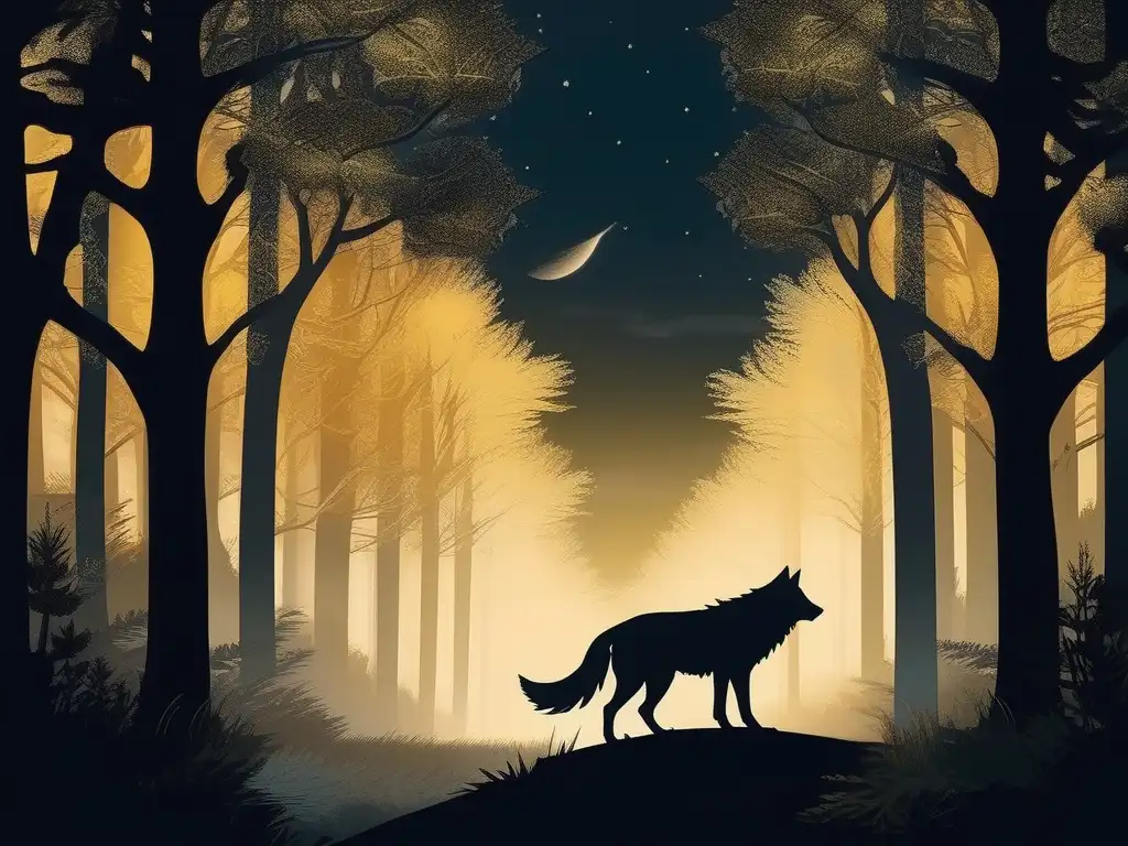 Imagen: Fenrir, el poderoso lobo de la mitología nórdica, en mística escena forestal