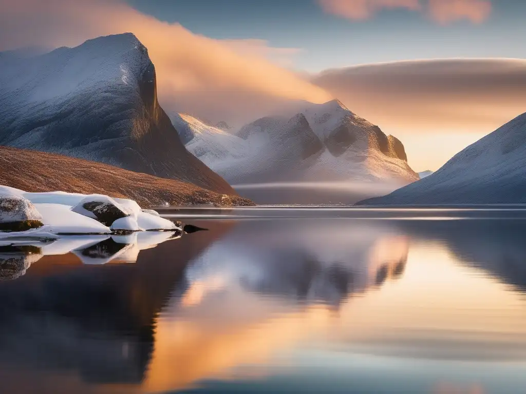 Paisaje nórdico con montañas nevadas y figura vikinga sosteniendo una rosa roja - Tragedias amorosas mitología vikinga