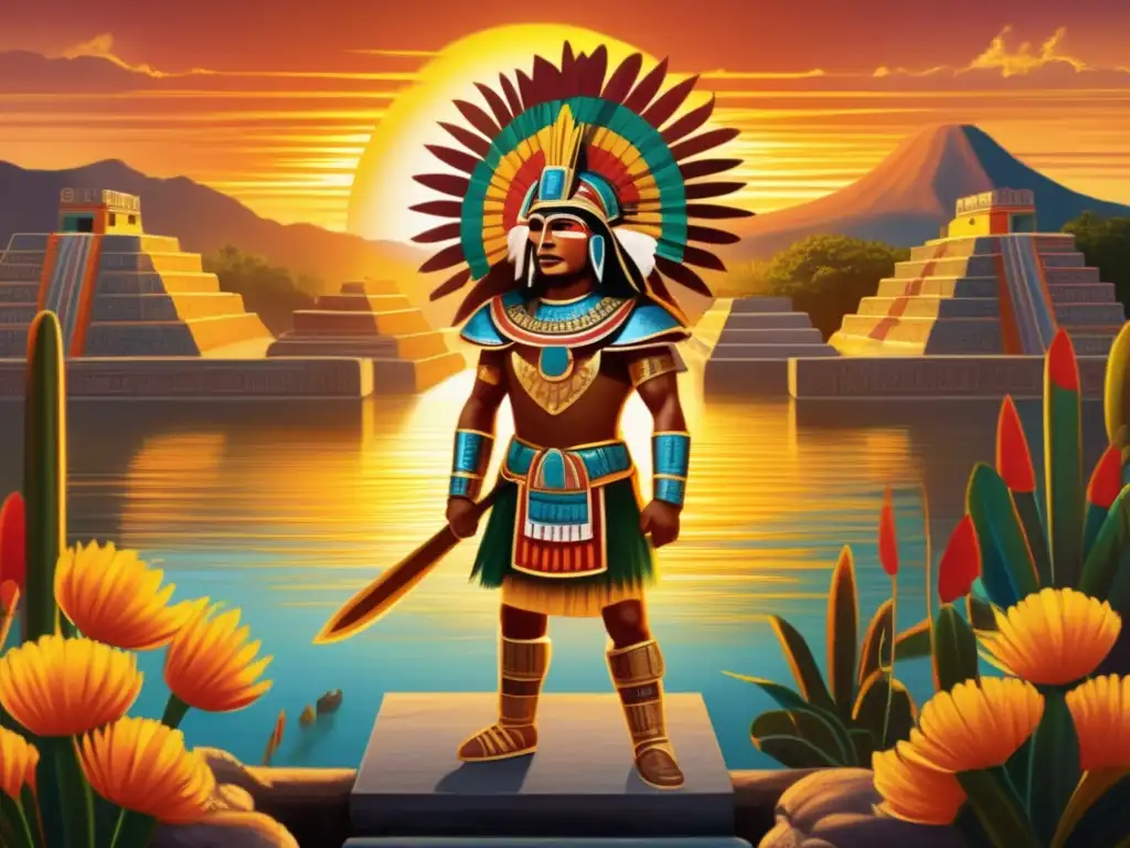 Fundación mítica de Tenochtitlán por los Aztecas con el guerrero del sol Huitzilopochtli -