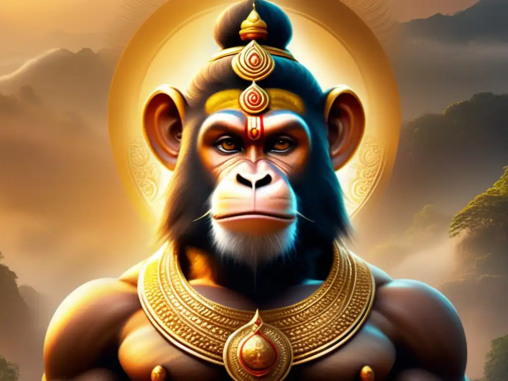 Hanuman, el dios mono de la mitología hindú, en ambiente místico