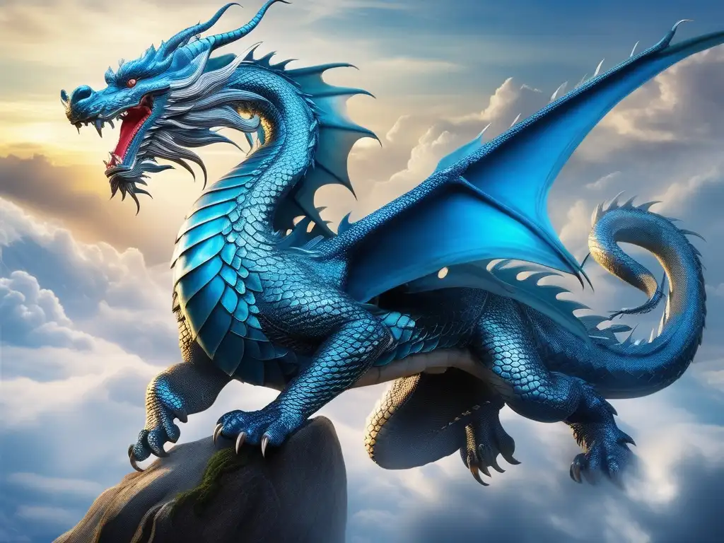 Dualidad dragón cultura asiática: majestuosos dragones azul y dorado, yin yang de dragones blanco y negro, esencia etérea y misteriosa