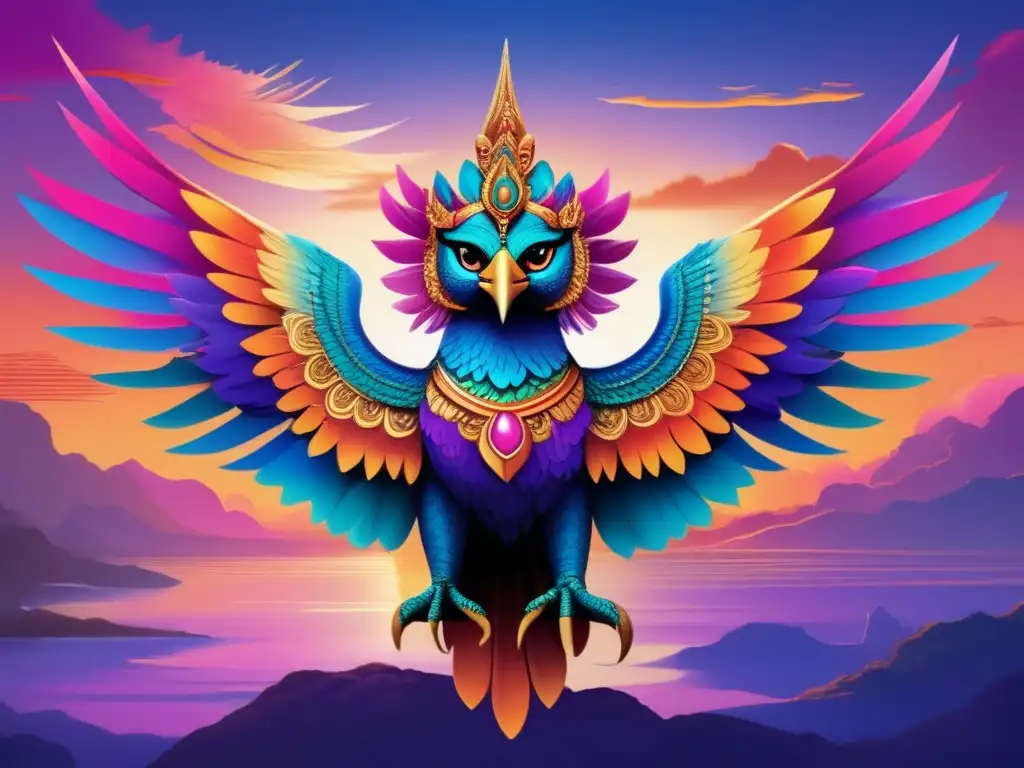 Significado y leyenda del Garuda indonesio en un paisaje etéreo