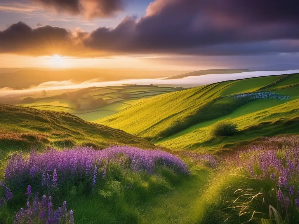 Paisaje irlandés con Leprechaun y arco iris: mitología y suerte