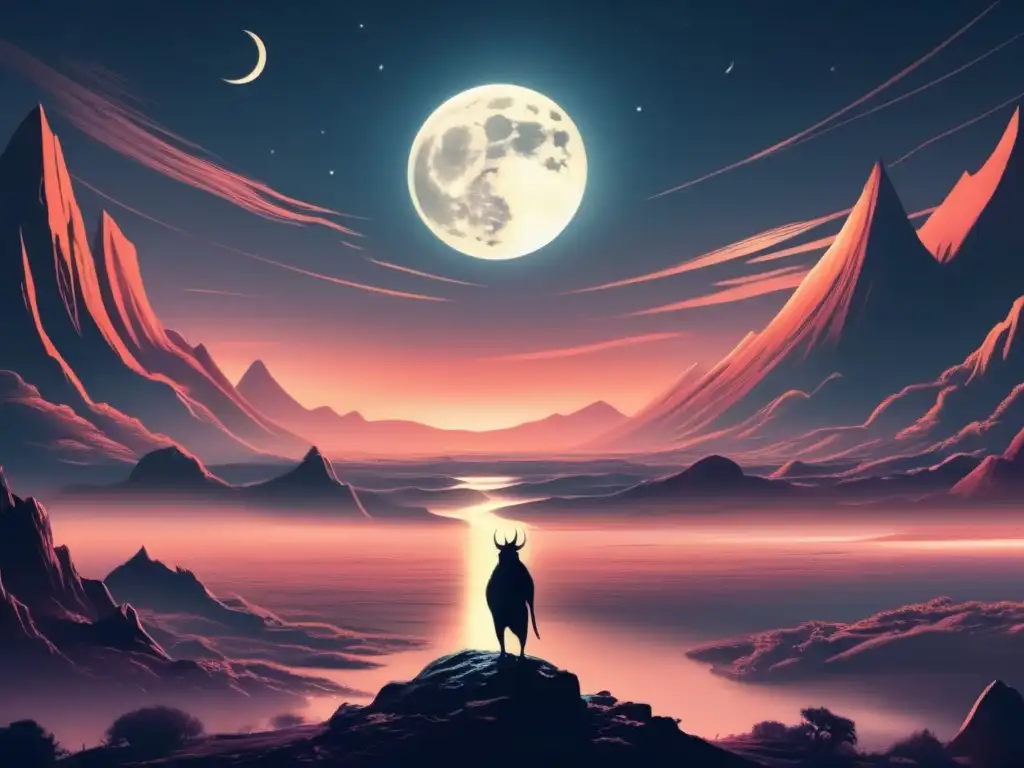 Paisaje lunar con Demonios Lunares Mitológicos