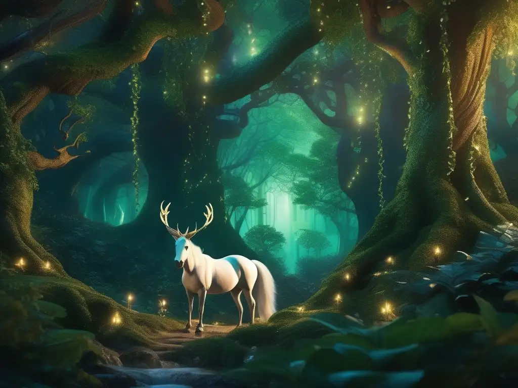 Simbolismo criaturas mágicas Harry Potter en bosque mágico con unicornio, dragón y fénix