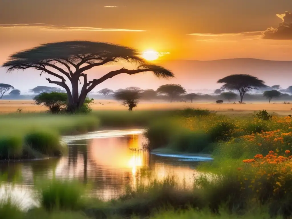 Paisaje majestuoso de África con criaturas mitológicas fascinantes