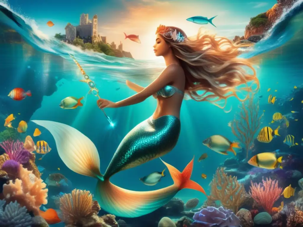 Historia de la transformación de la Sirena: un cautivador y etéreo paisaje submarino con mermaids de diferentes culturas, belleza y misterio