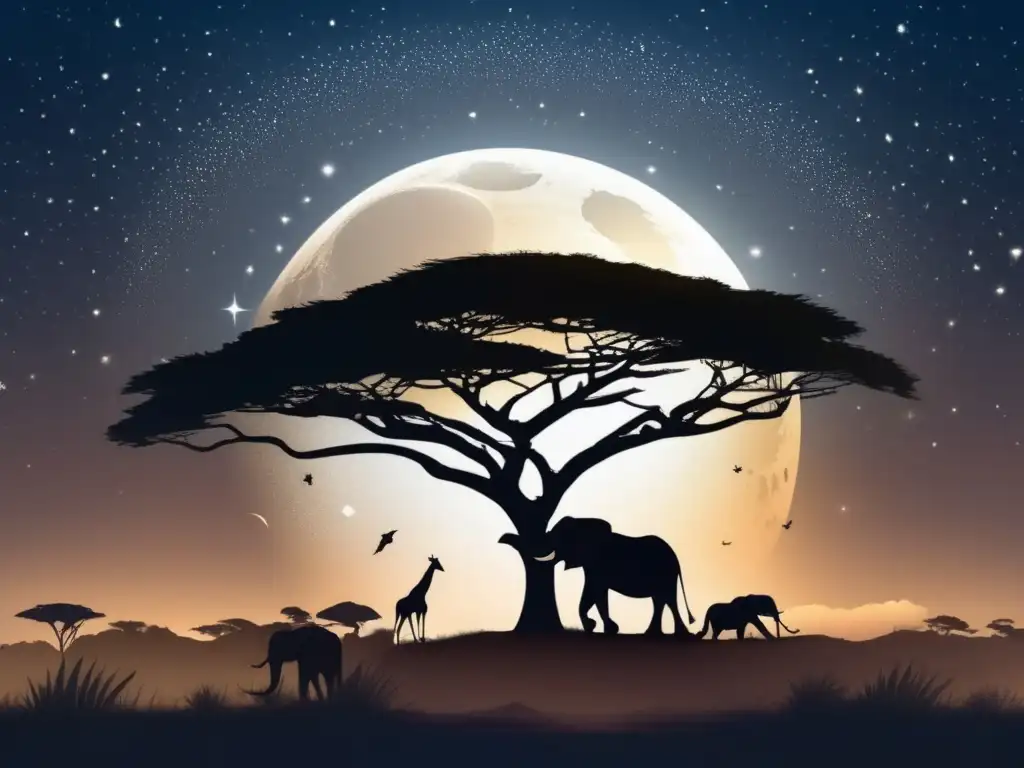 Criaturas mitológicas en rituales africanos: Ngoloko, majestuoso y místico en la savana estrellada