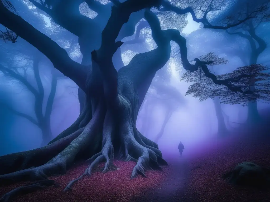 Bosque místico: mujer entre árboles Imagen de bosque místico con transformaciones extrañas en leyendas folclore eslavo