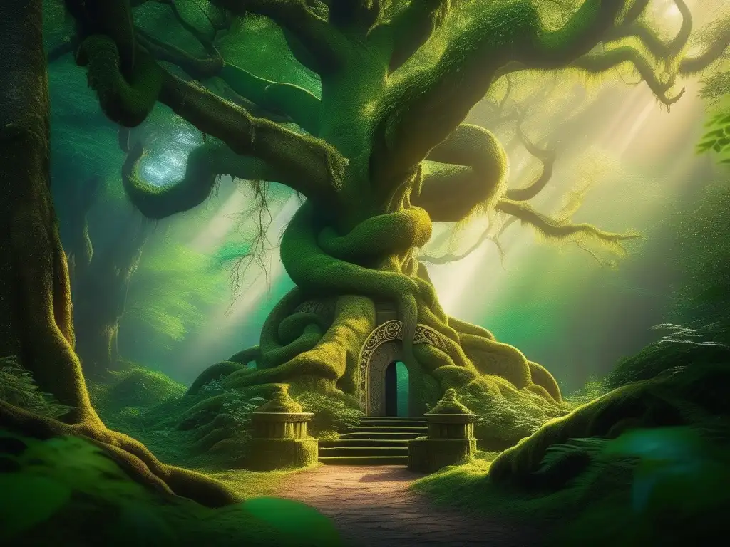 Bosque místico con serpiente celta Serpiente guardiana del saber mitología celta, bosque místico lleno de encanto