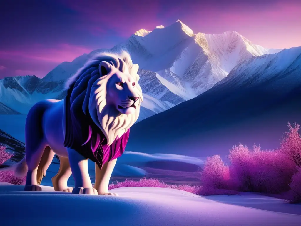 Leyenda del León de Nieve del Tíbet: majestuoso paisaje nevado con el poderoso Snow Lion