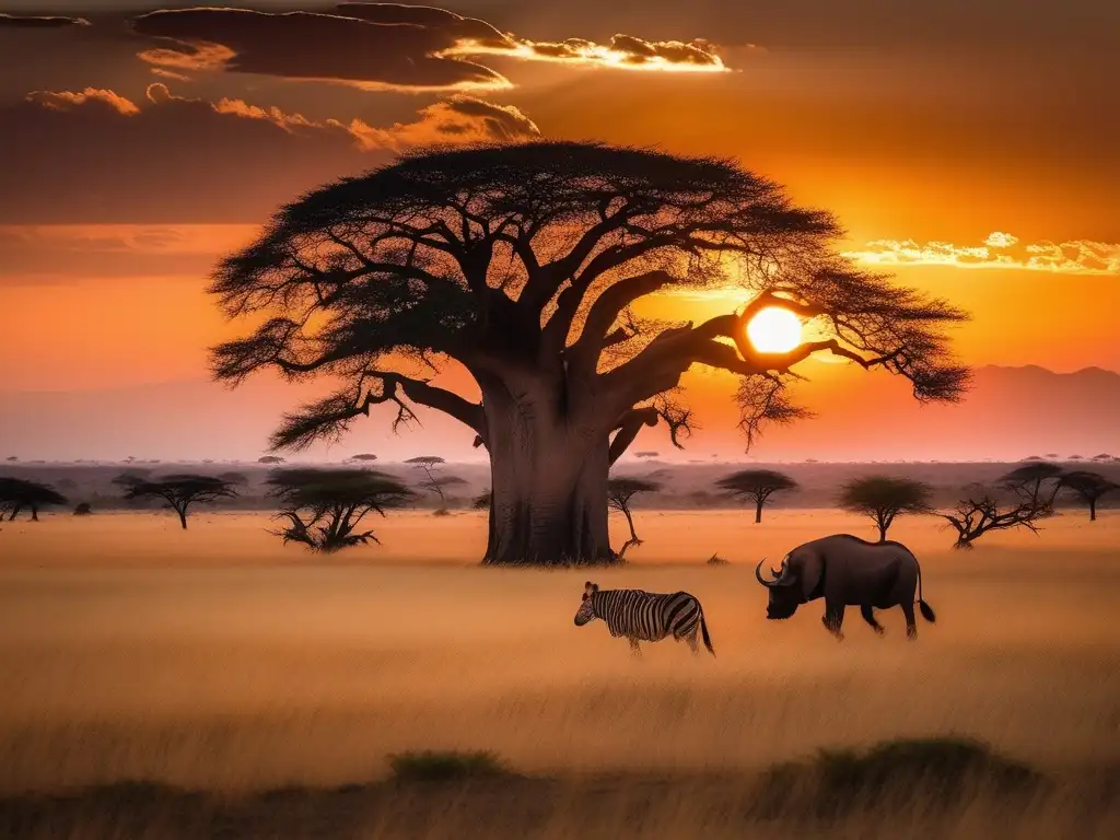 Criaturas voladoras leyendas africanas en una impresionante imagen de la sabana africana al atardecer