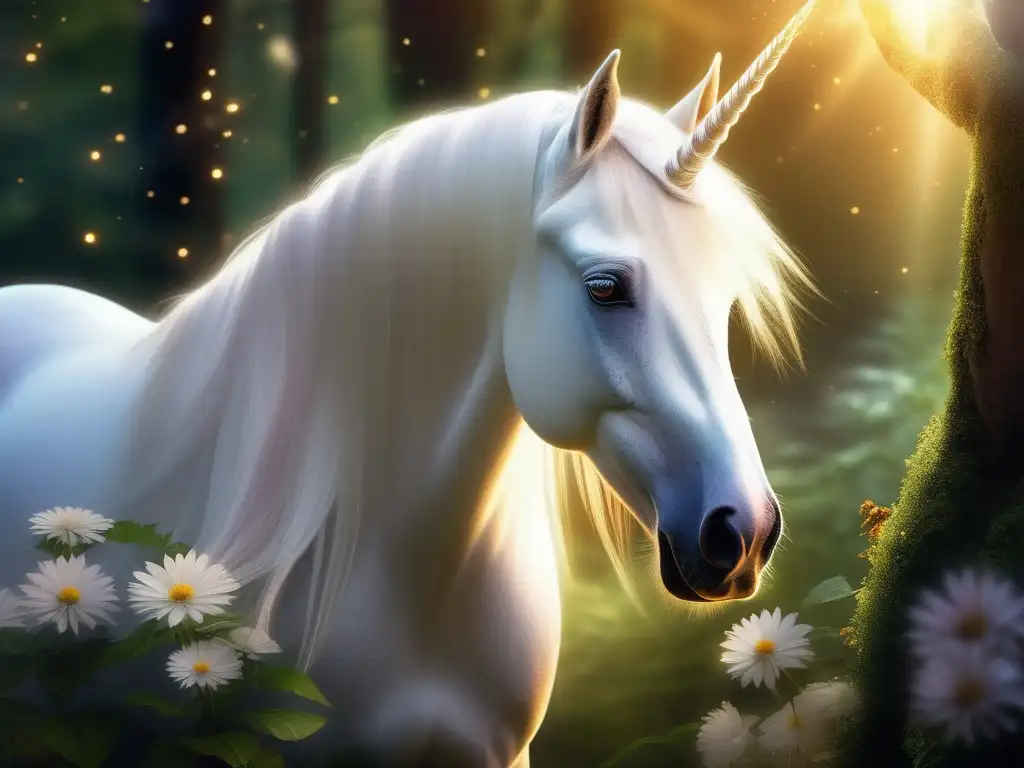 Criatura mágica: unicornio en un bosque místico