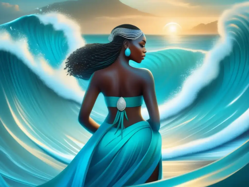 Leyendas mitológicas africanas Yoruba: Yemaya, Shango y Oshun, dioses del mar, justicia y amor, en una escena cautivadora