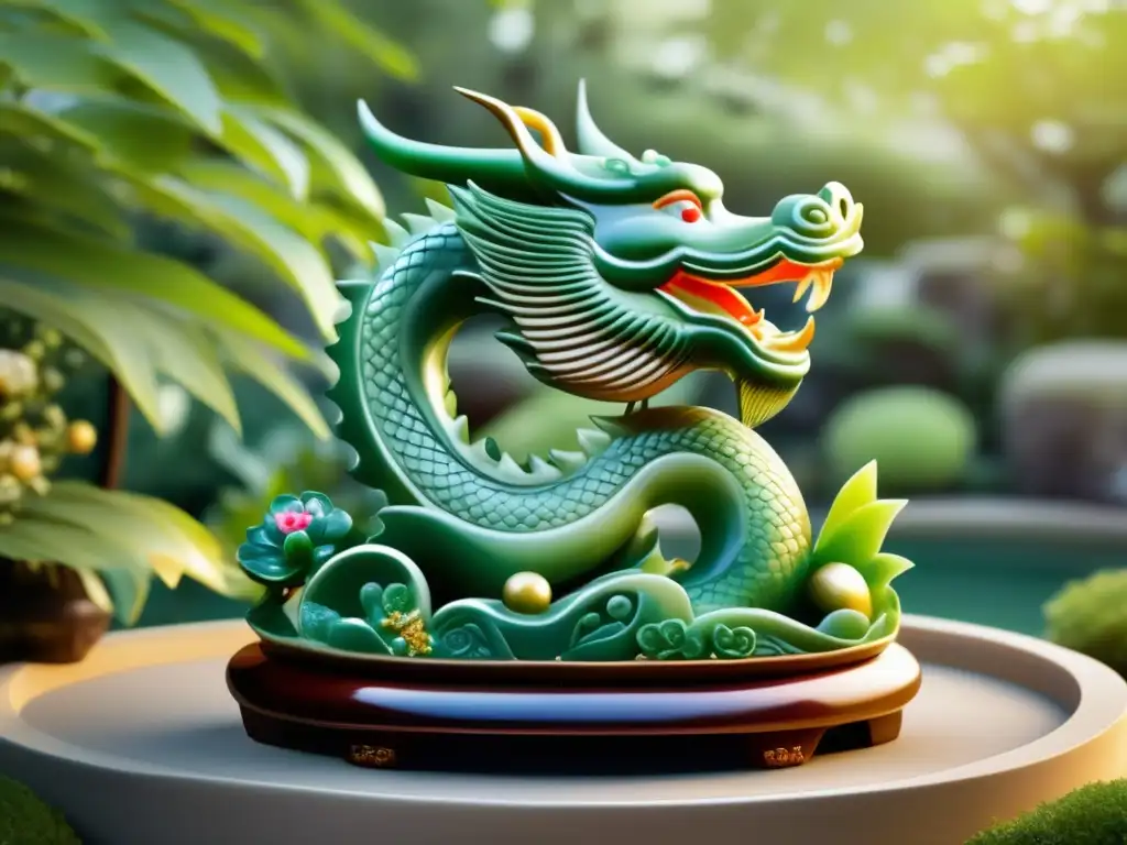 Jardín oriental con dragón de jade: cultura oriental