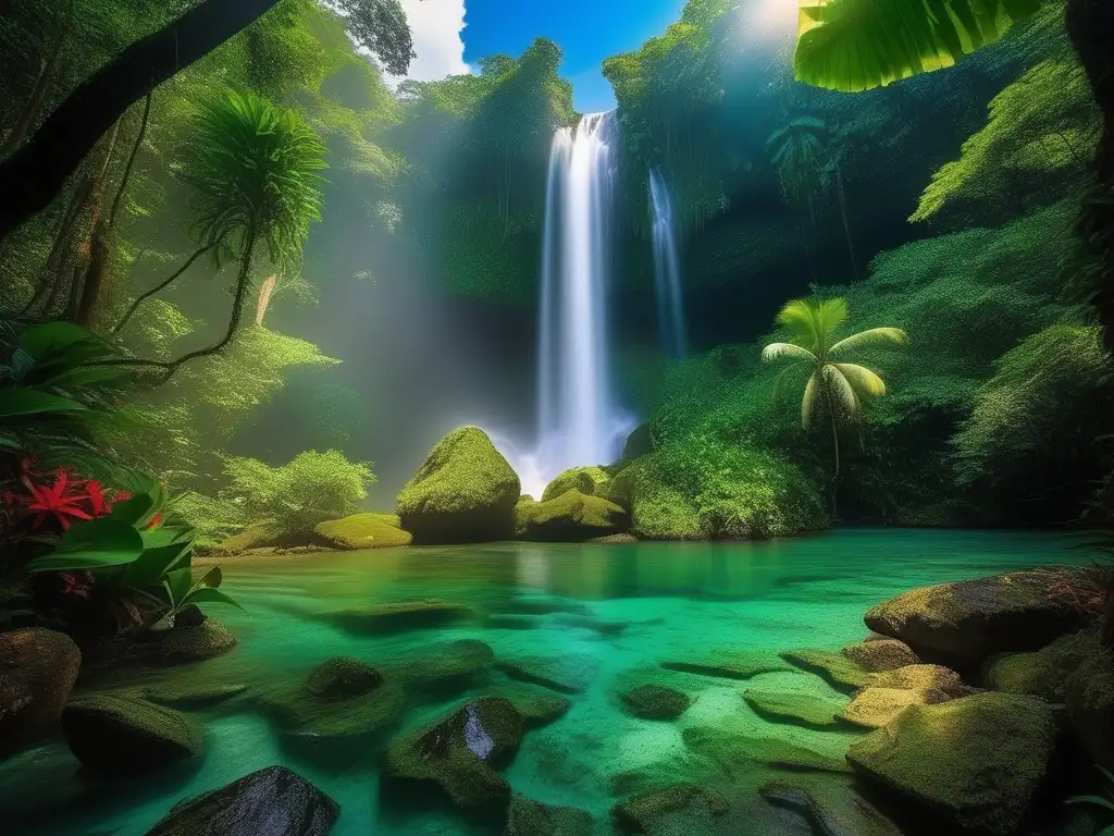 Espíritus míticos en la selva, figura indígena en comunión