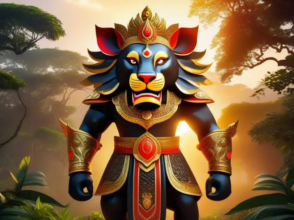 Criaturas legendarias de India: El Rakshasa Hindú en la jungla mística al atardecer