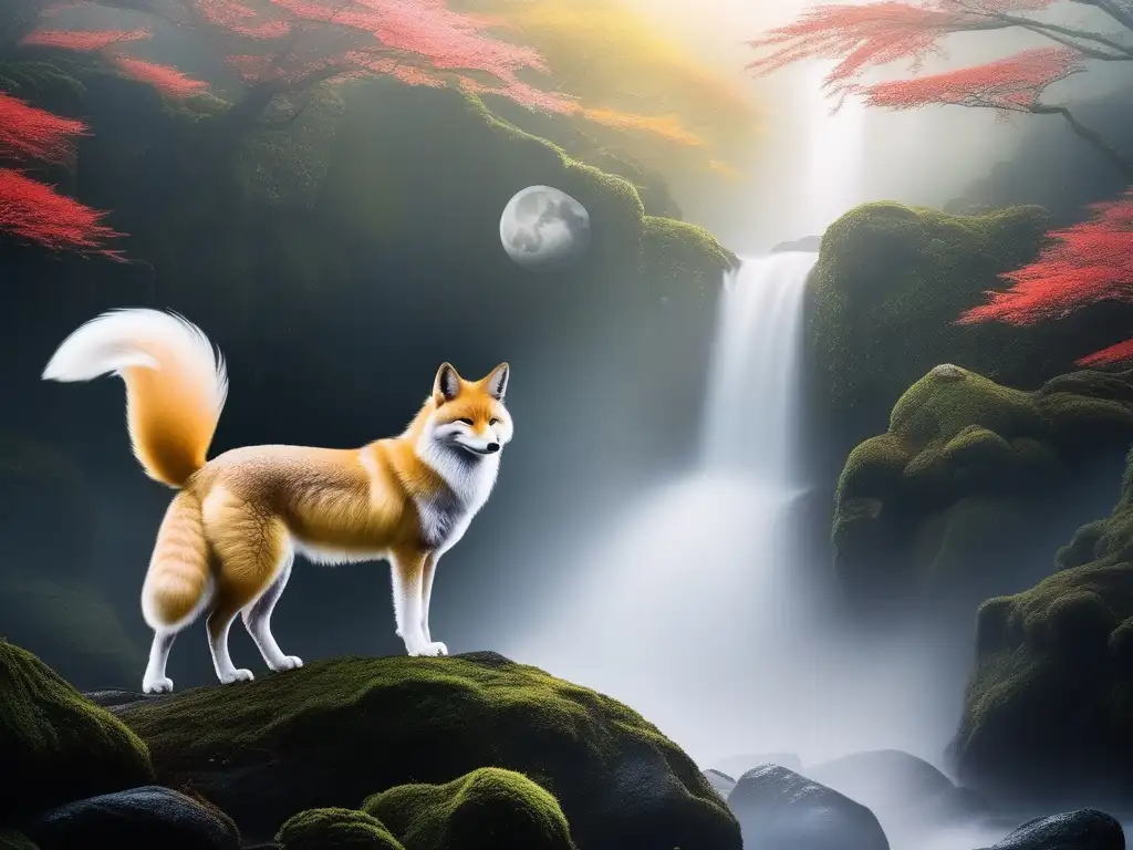 Kitsune: Cambiaformas míticos japoneses en un bosque encantador