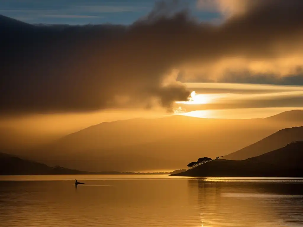 Criaturas mitológicas en Laguna Guatavita al atardecer