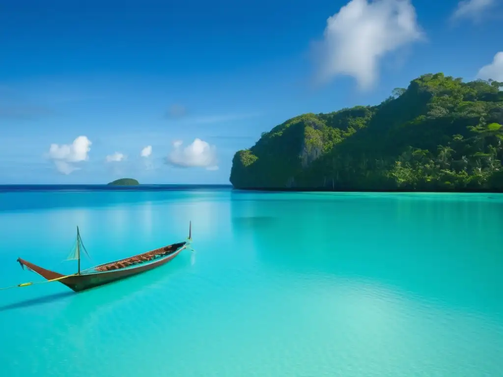 Hermosa lagoa en Palau con criaturas mitológicas