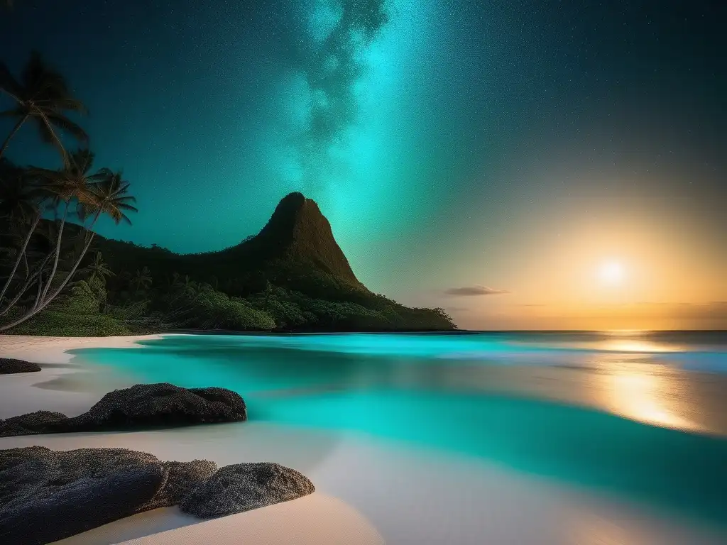 Playa con criatura mitológica Oceanía, misterio y encanto