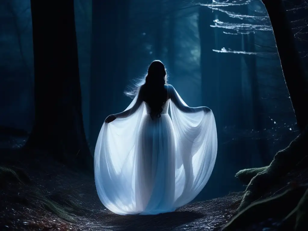 Leyenda de la Llorona: amor y transformación en un bosque misterioso iluminado por la luna