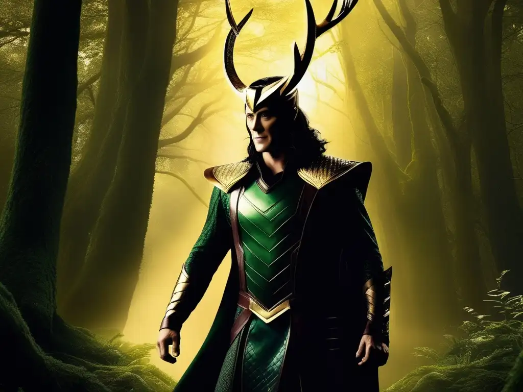 Influencia mitología nórdica en películas de superhéroes: Loki en bosque místico, poderoso, intrigante y enigmático