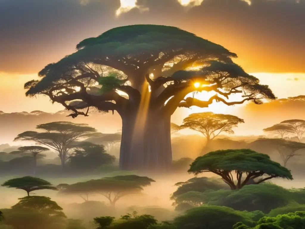 Espíritus de la Naturaleza africanos en un bosque místico al atardecer