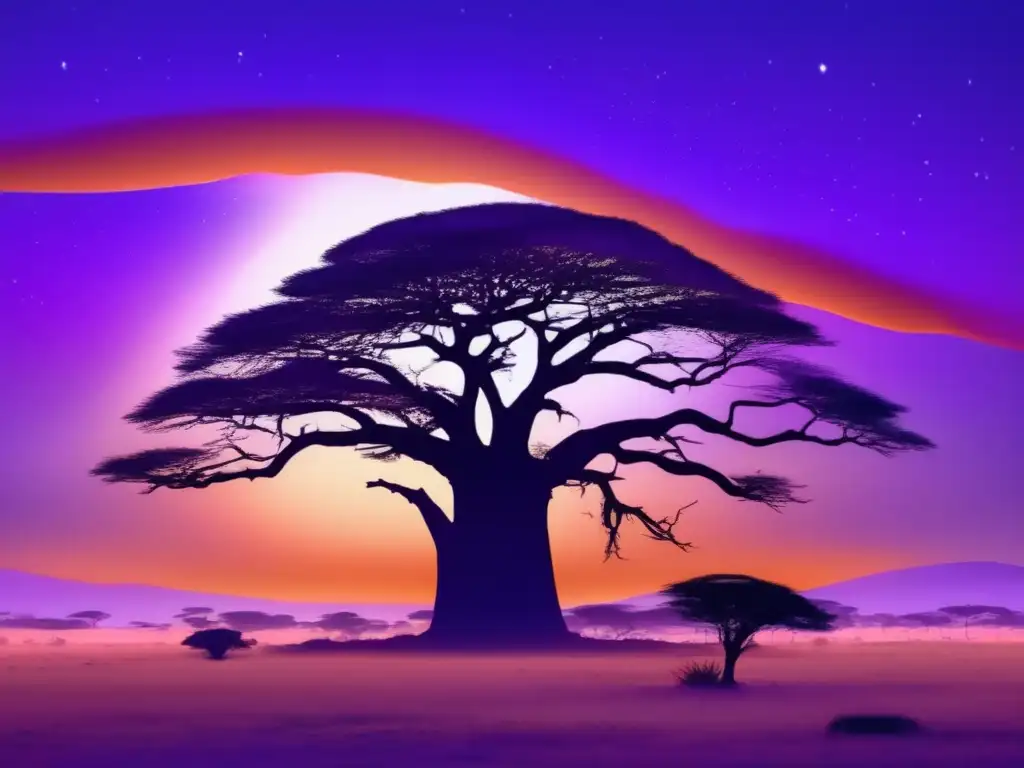 Paisaje africano al atardecer con chamanes africanos conectando con el más allá