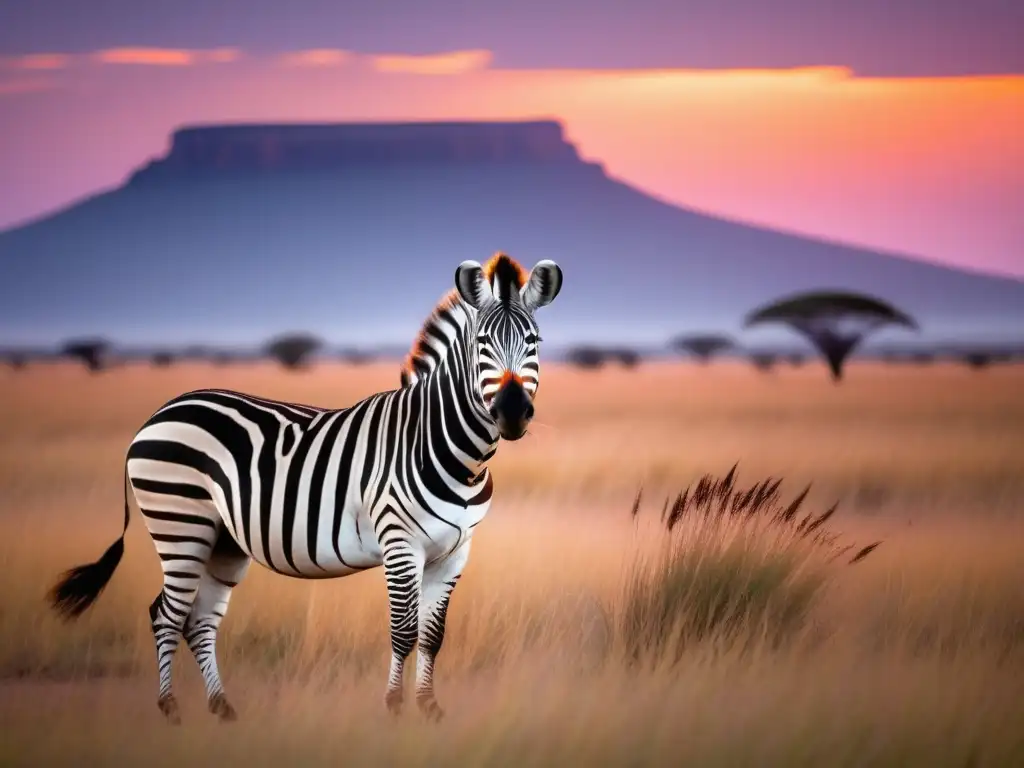 Paisaje africano al atardecer con cebra mística - Dios cebra mitología africana