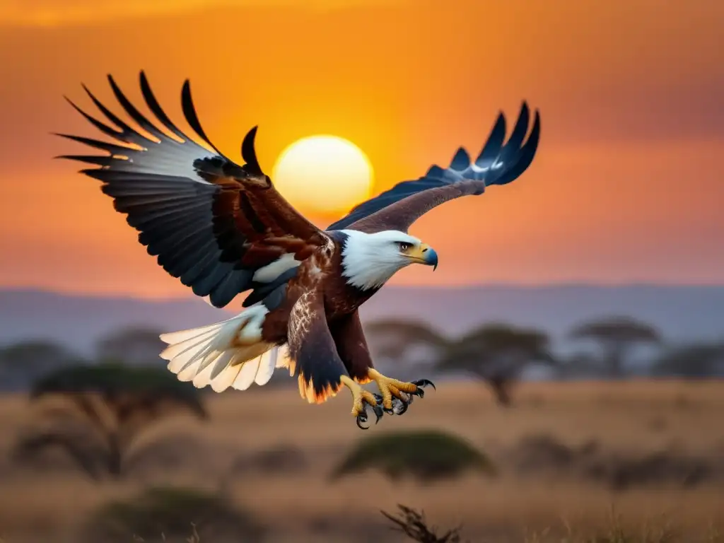 Águila pescadora africana majestuosa en el atardecer dorado