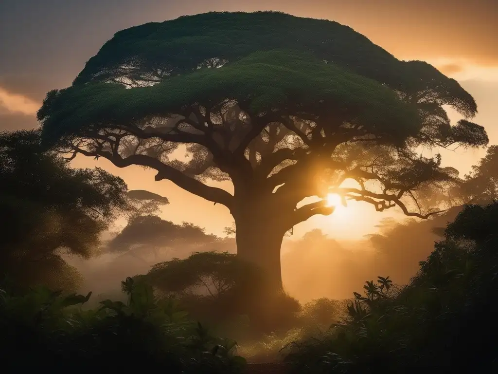 Culto dios búho en bosque africano con animales místicos