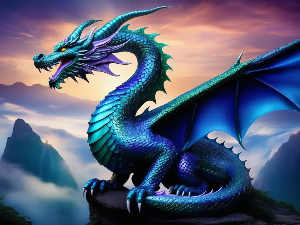 Ciclo de vida de los dragones: majestuoso dragón en vuelo, escamas brillantes y paisaje celestial