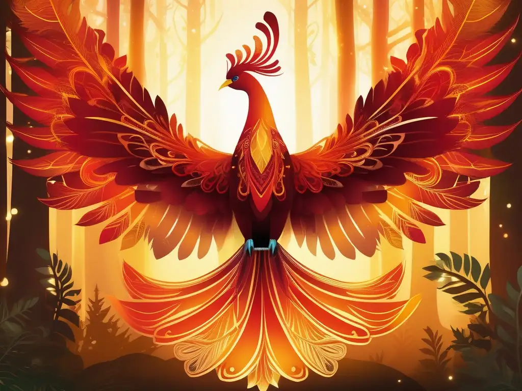 Mascotas míticas para héroes legendarios: Phoenix en un bosque encantado