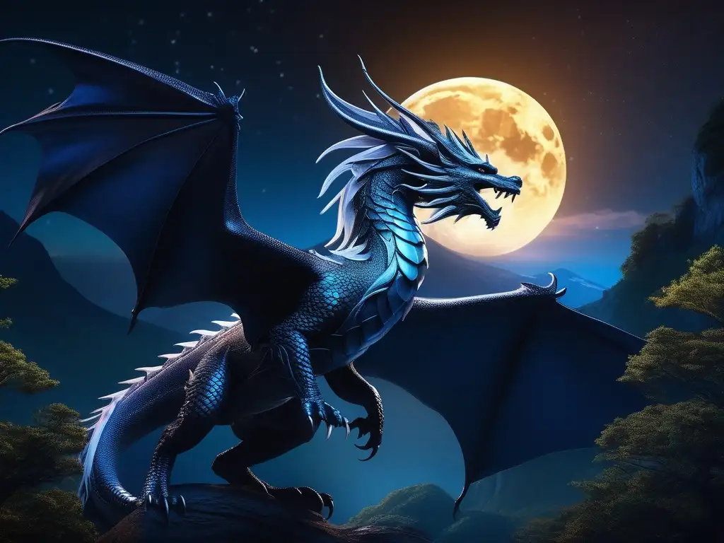 Criaturas míticas en Luna Llena: Majestuoso dragón, unicornios y seres etéreos en escena mágica