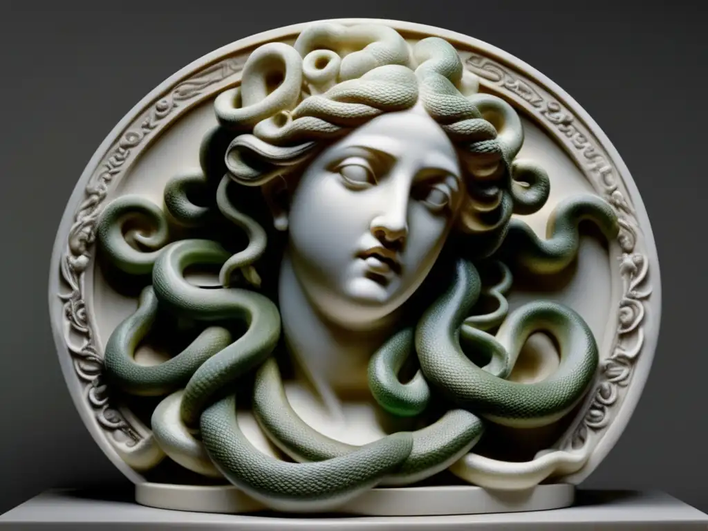 Importancia simbólica de Medusa en Grecia: Escultura y pintura que capturan su esencia etérea y soñadora