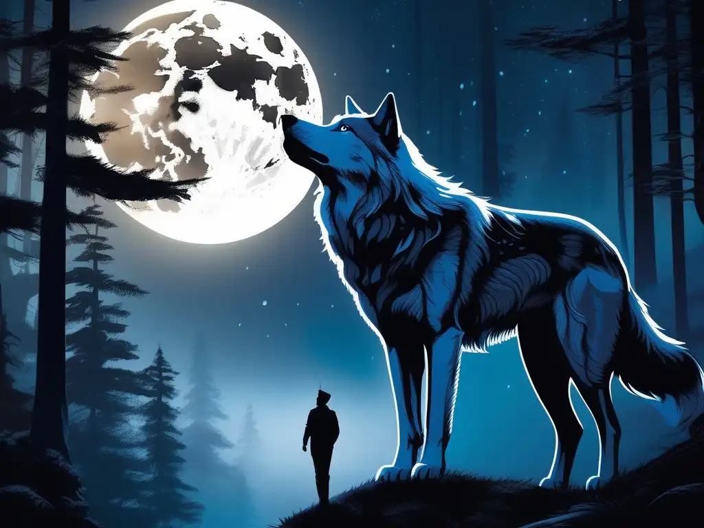 Hombre lobo en misterioso bosque iluminado por la luna - Simbolismo hombres lobo literatura actual