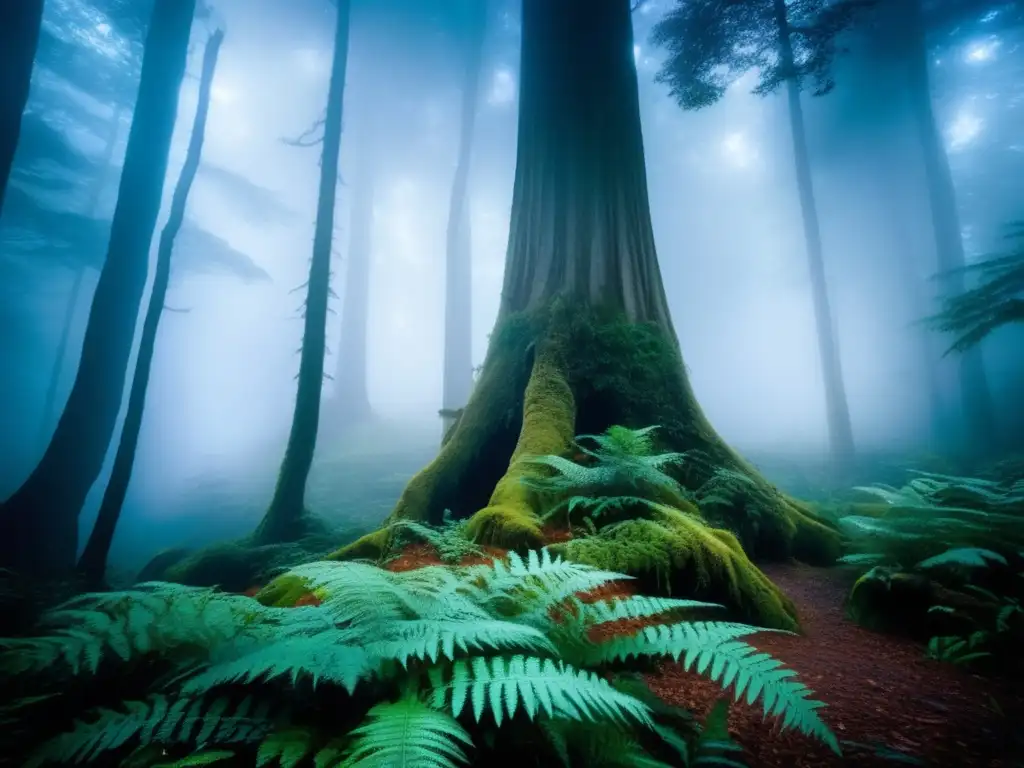 Bosque misterioso bañado por la luz de la luna, donde Yōkai y Obake cobran vida